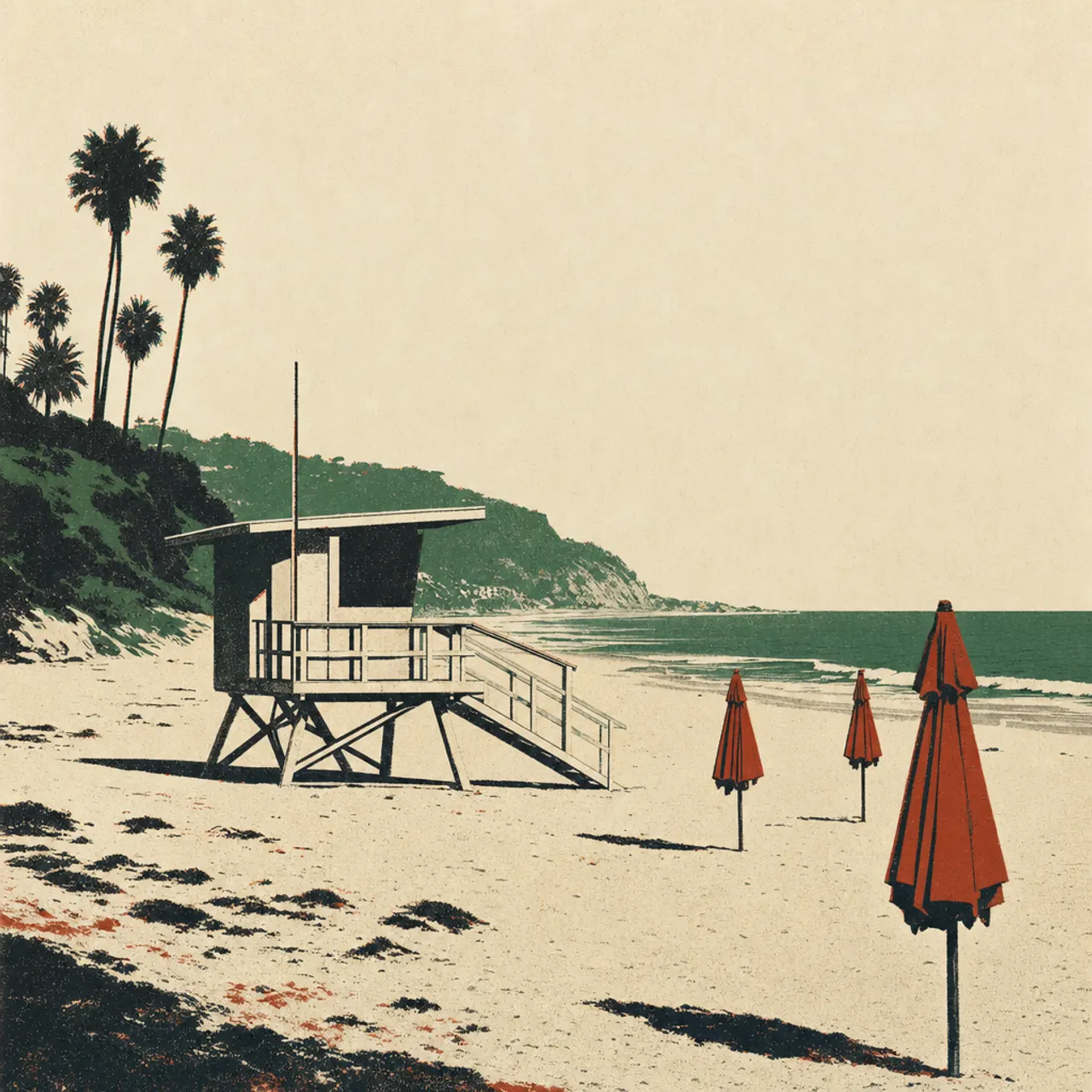 An empty lifeguard tower on a San Diego beach